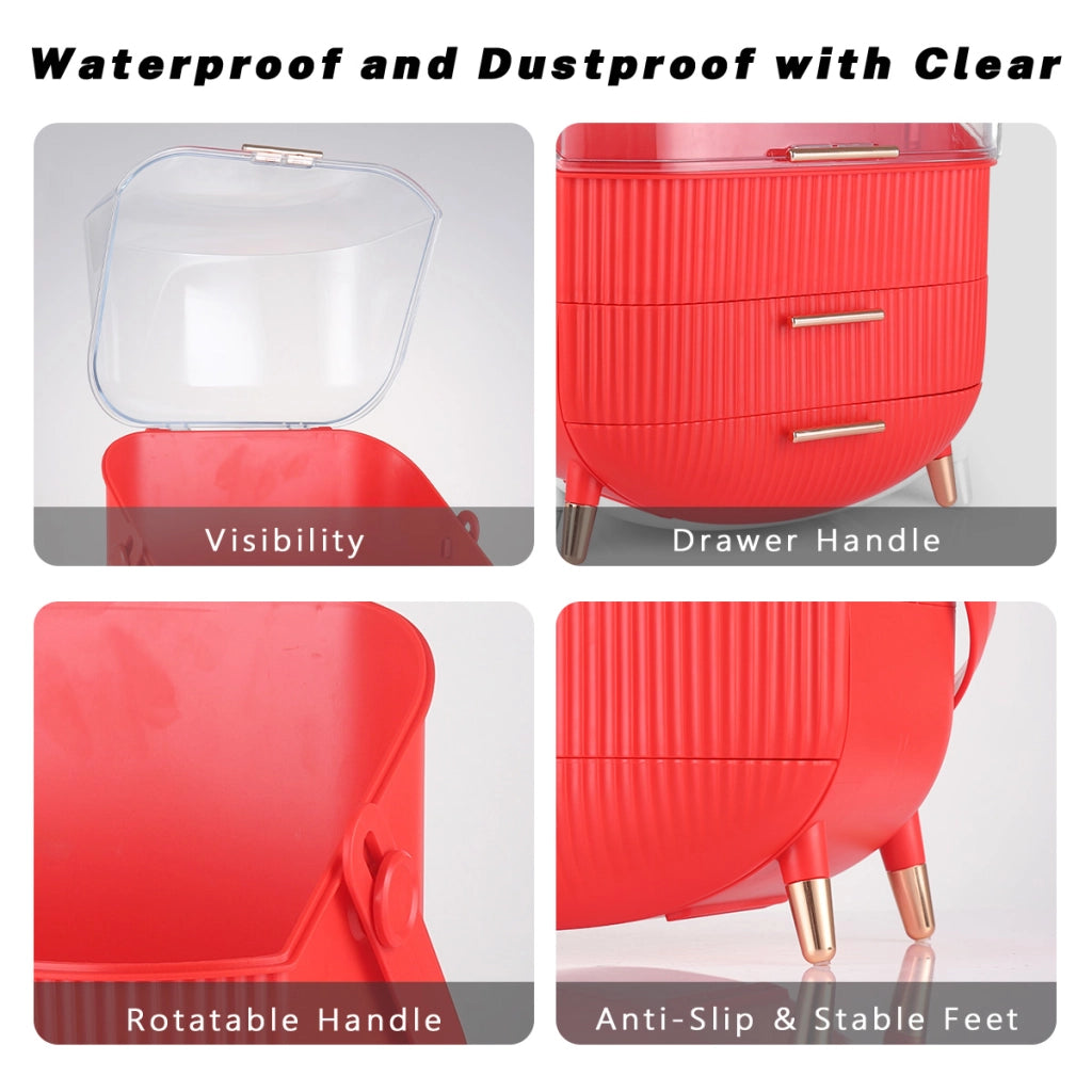 ZMH Porta trucchi da scrivania con più cassetti contenitore per cosmetici rosso 29 x 19 x 38 cm
