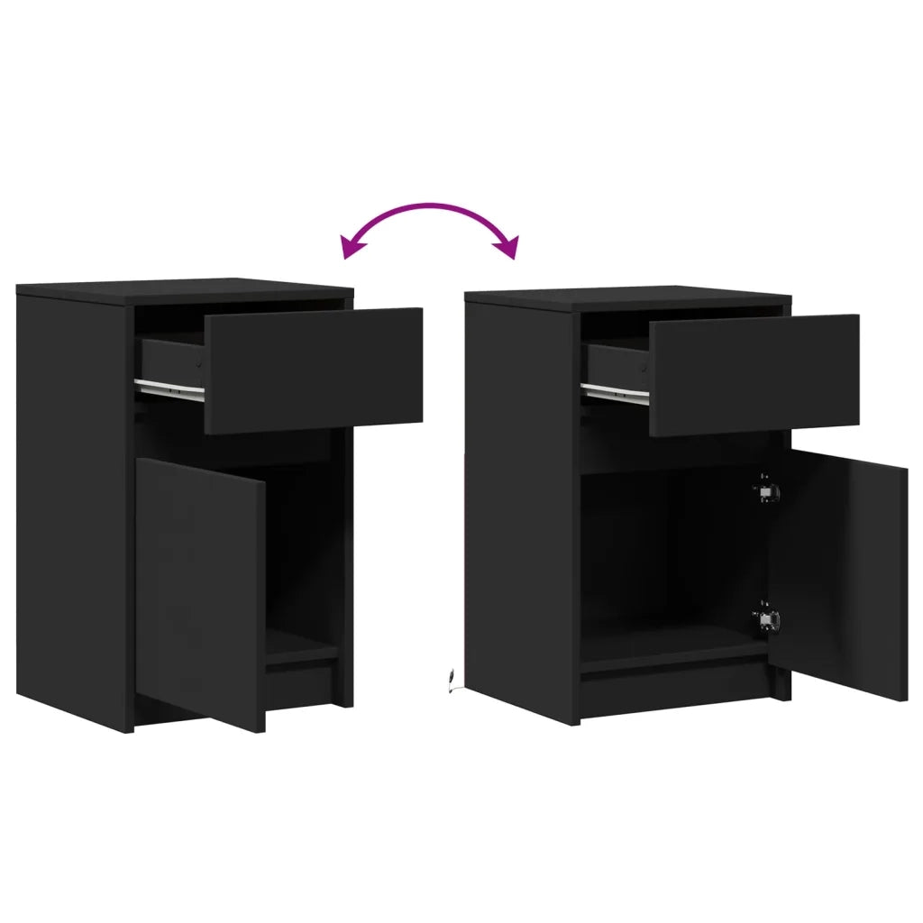 Comodino con Luci LED Nero in Legno Multistrato
