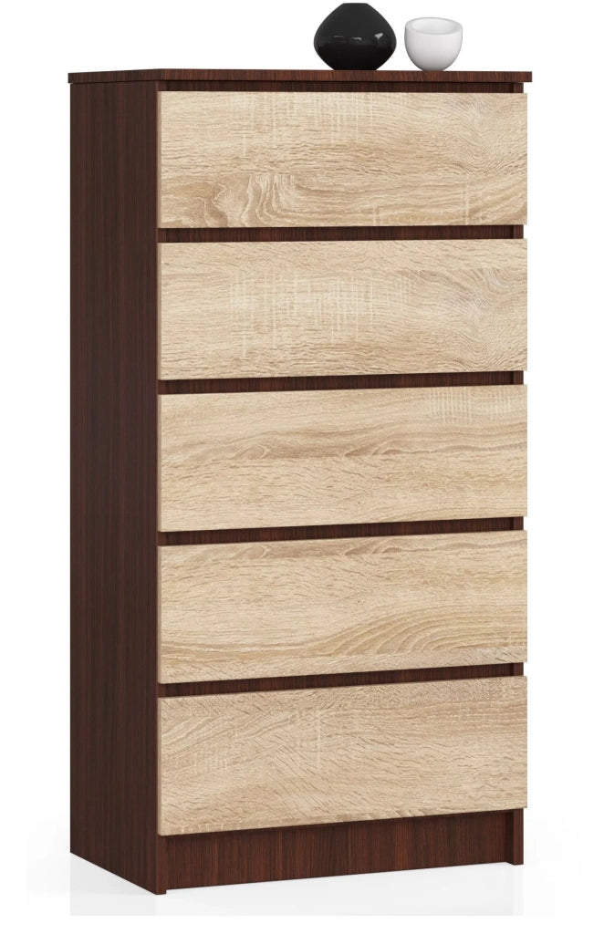 Cassettiera AKORD K60 Cassettiera Wengé 60 cm 5 cassetti inserto frontale Sonoma Quercia 60x40x121 cm