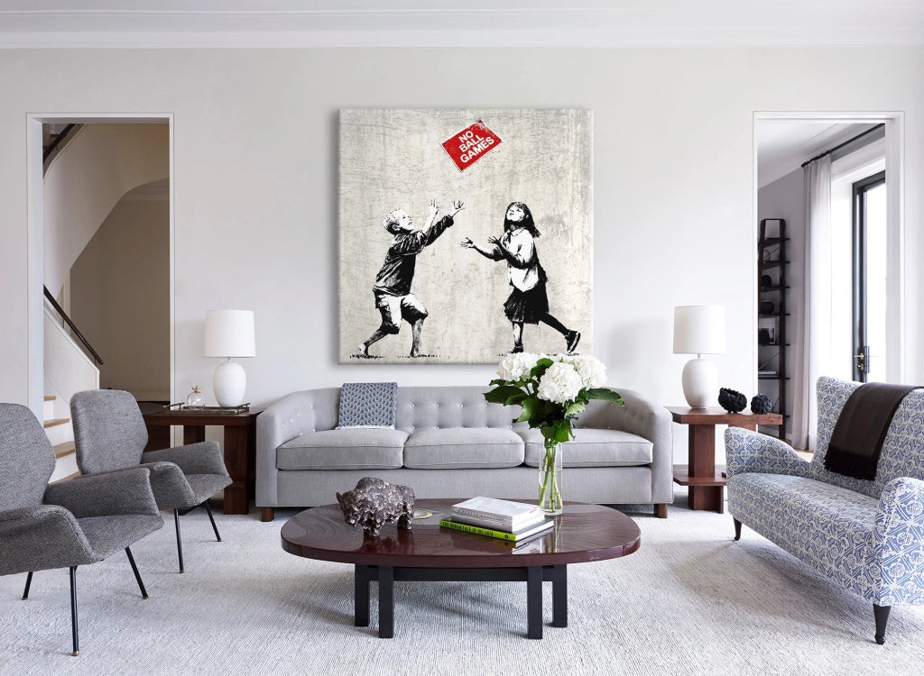 BANKSY - NO BALL GAMES - Quadro Canvas su telaio in legno Misura: 100x100 cm