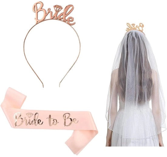 Decorazione per Matrimonio - Set per Festa di Nozze - Accessori per la Sposa - Diadema / Tiara - Fendina / Raccordo - Rosé Oro - Metallo / Satin - Dimensioni: 159 x 9,5 cm - Accessori per la Sposa