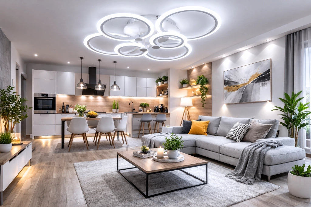 Plafoniera LED Soffitto 6 Anelli 51W 2550LM CCT Switch 3000K 4000K 6500K Fascio 300° Acrilico Bianco IP20