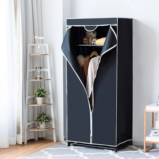 Armadio in Tessuto Armadio Cabina Pieghevole con Asta Appendiabiti, Vari Colori Disponibili, 75 x 50 x 170cm (Nero)
