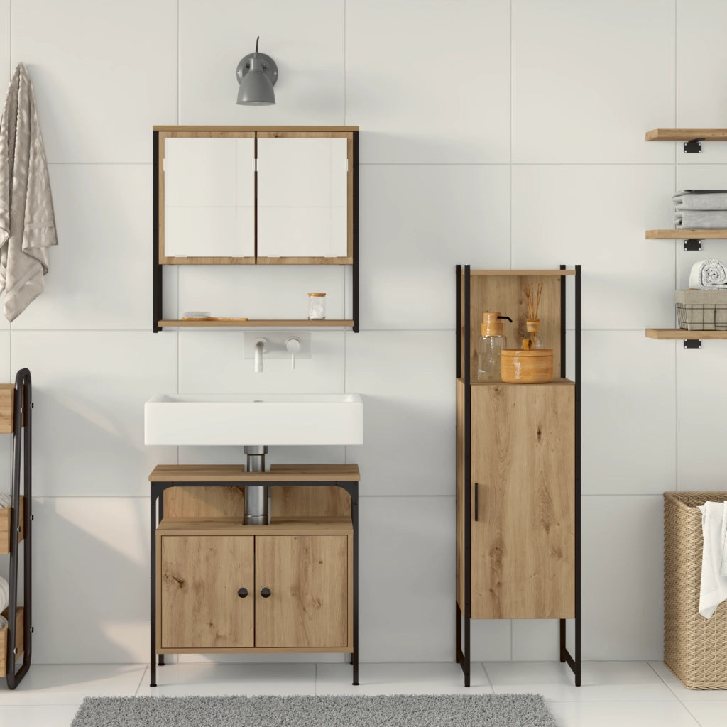 Set di Mobili da Bagno in 3 Pezzi Rovere Artigianale Legno Ingegnere