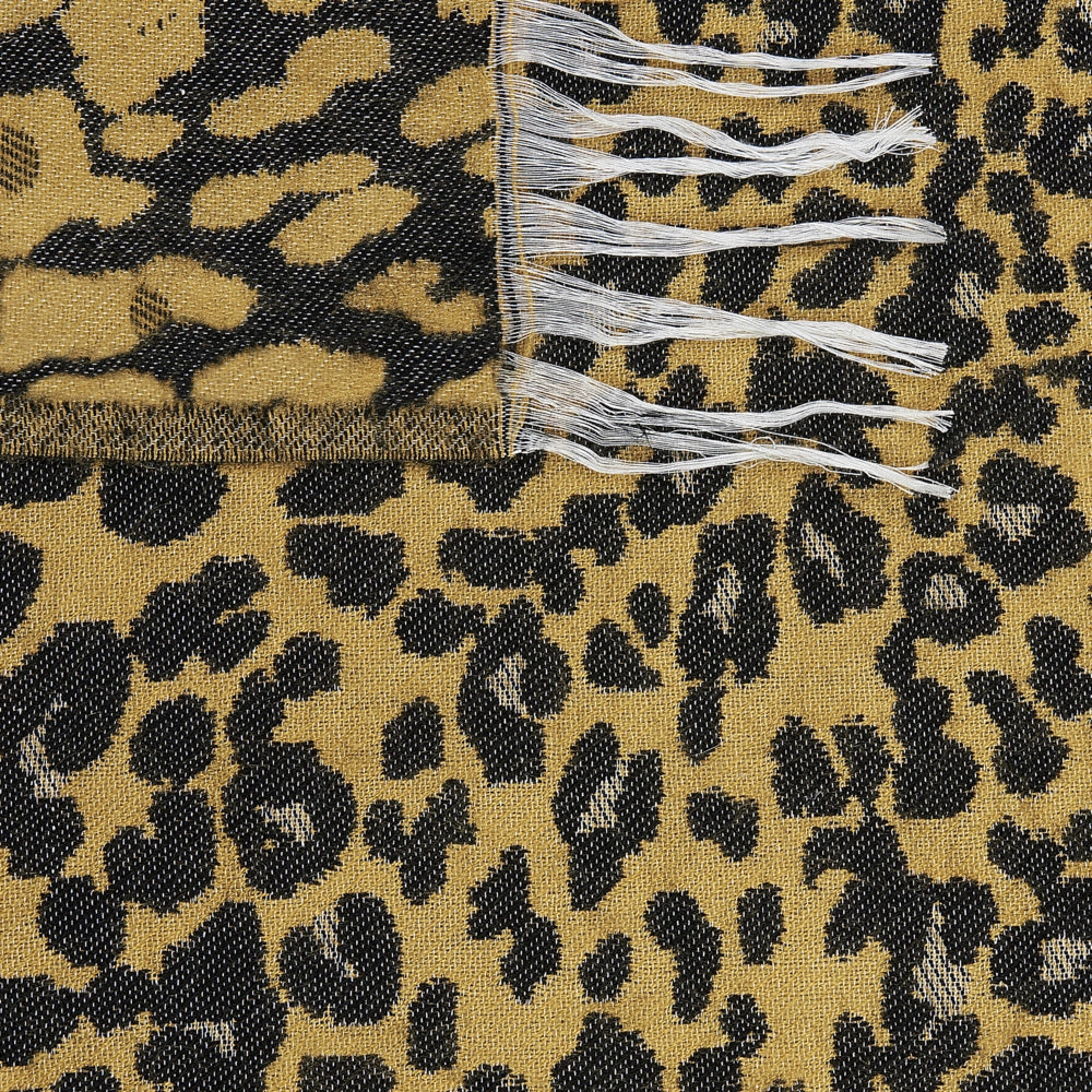 Coperta in acrilico e poliestere marrone e nero 130 x 170 cm motivo leopardo nappe boho soggiorno camera da letto