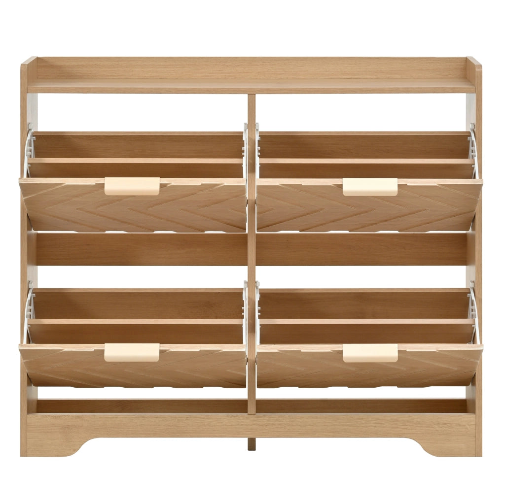 Scarpiera 105x24x90 cm naturale in MDF; 4 vani a ribalta
