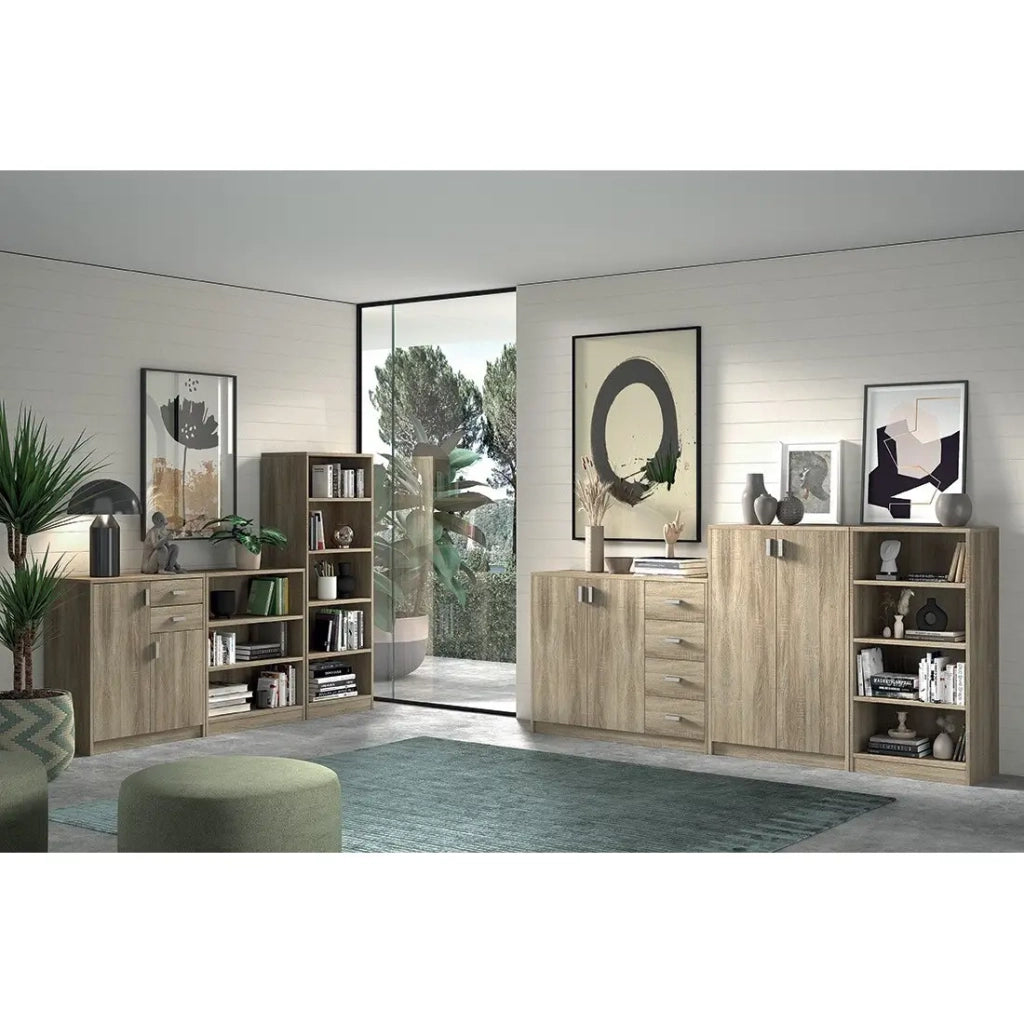 Libreria design con 3 ripiani, colore rovere chiaro, collezione TOLLY