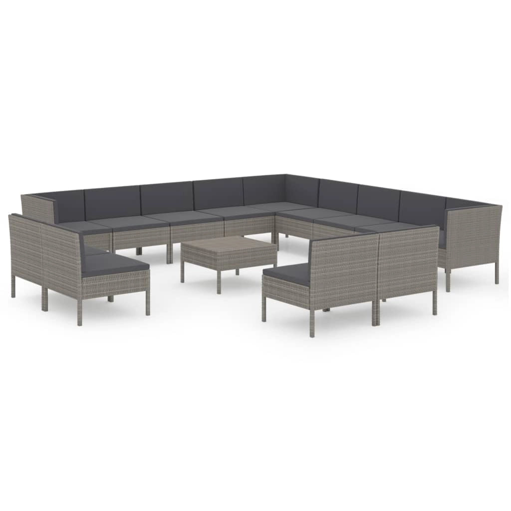 Set di mobili da giardino mobili da esterno 14 pezzi con cuscini resina intrecciata grigia 02_0015858