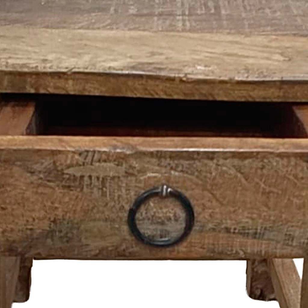 Sgabello con cassetto in legno con finitura artigianale marrone 25x25x29 h cm