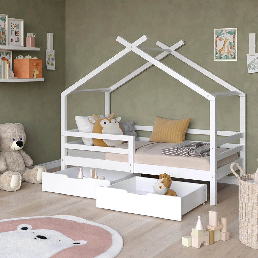 Vitalispa Letto montessori bambini Bianco 160 x 80 cm con scatole portaoggetti