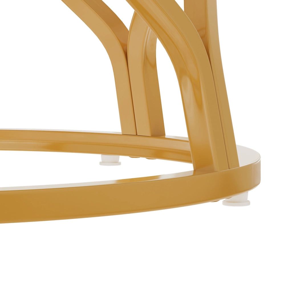 TAVOLO da Pranzo Rotondo 100x100x75 cm Bianco e Oro con Ripiano