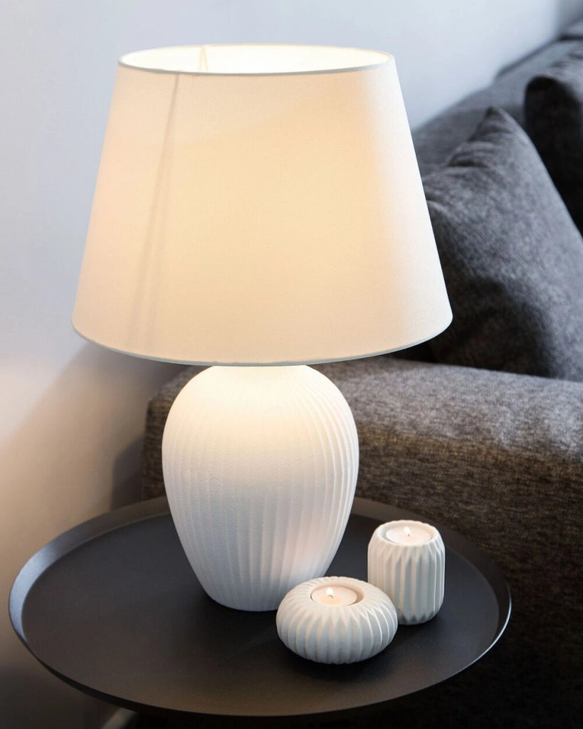 Lampada da Tavolo in Ceramica Bianca 52 cm Paralume Impero Comodino Soggiorno Camera da Letto Illuminazione Stile Retrò