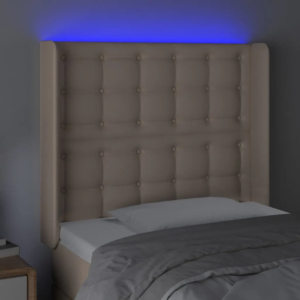 Testiera a LED Cappuccino 83x16x118/128 cm in Similpelle