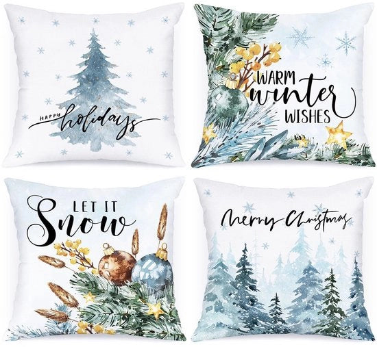 Set di cuscini di Natale da 4 pezzi - 40x40 cm - Cuscini decorativi con coprisacco - Alta qualità - Adatto a bambini - Lavabile in lavatrice