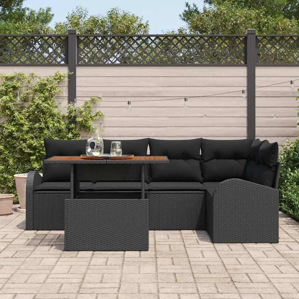 Set Divano da Giardino con cuscino 6 pcs Nero