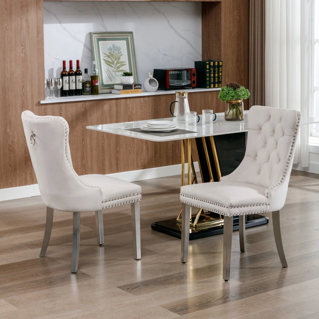Sedie da Pranzo Imbottite in Velluto con Gambe in Metallo ¨C MINIMAL ¨C Set 2, Beige