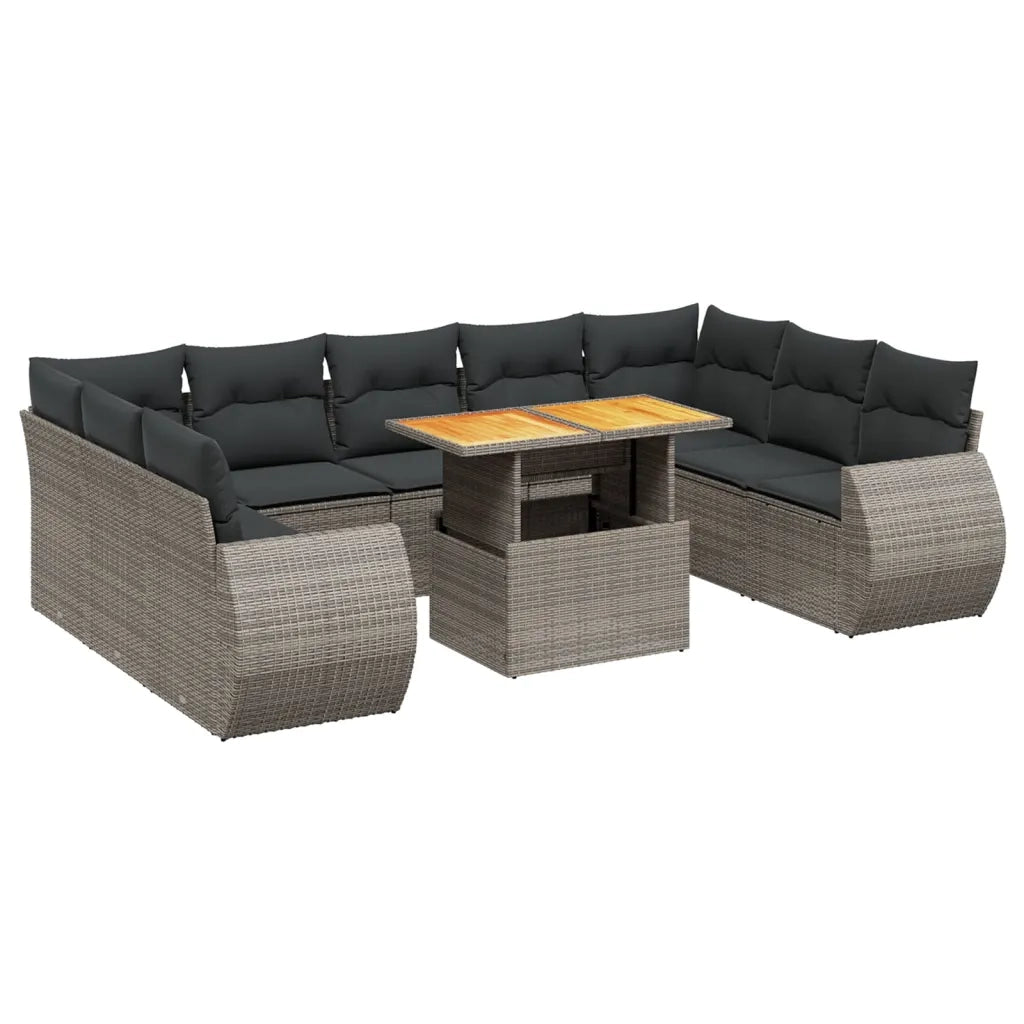 Set Divano da Giardino 10 pz con Cuscini Grigio in Polyrattan 3272341