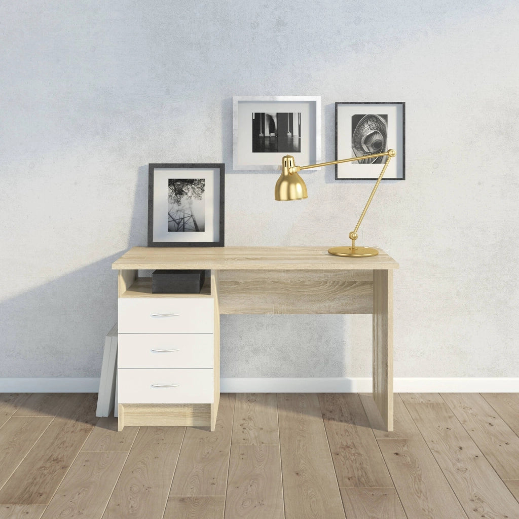 Scrivania lineare con tre Andre, colore rovere bianco, Misure 120 x 72 x 48 cm