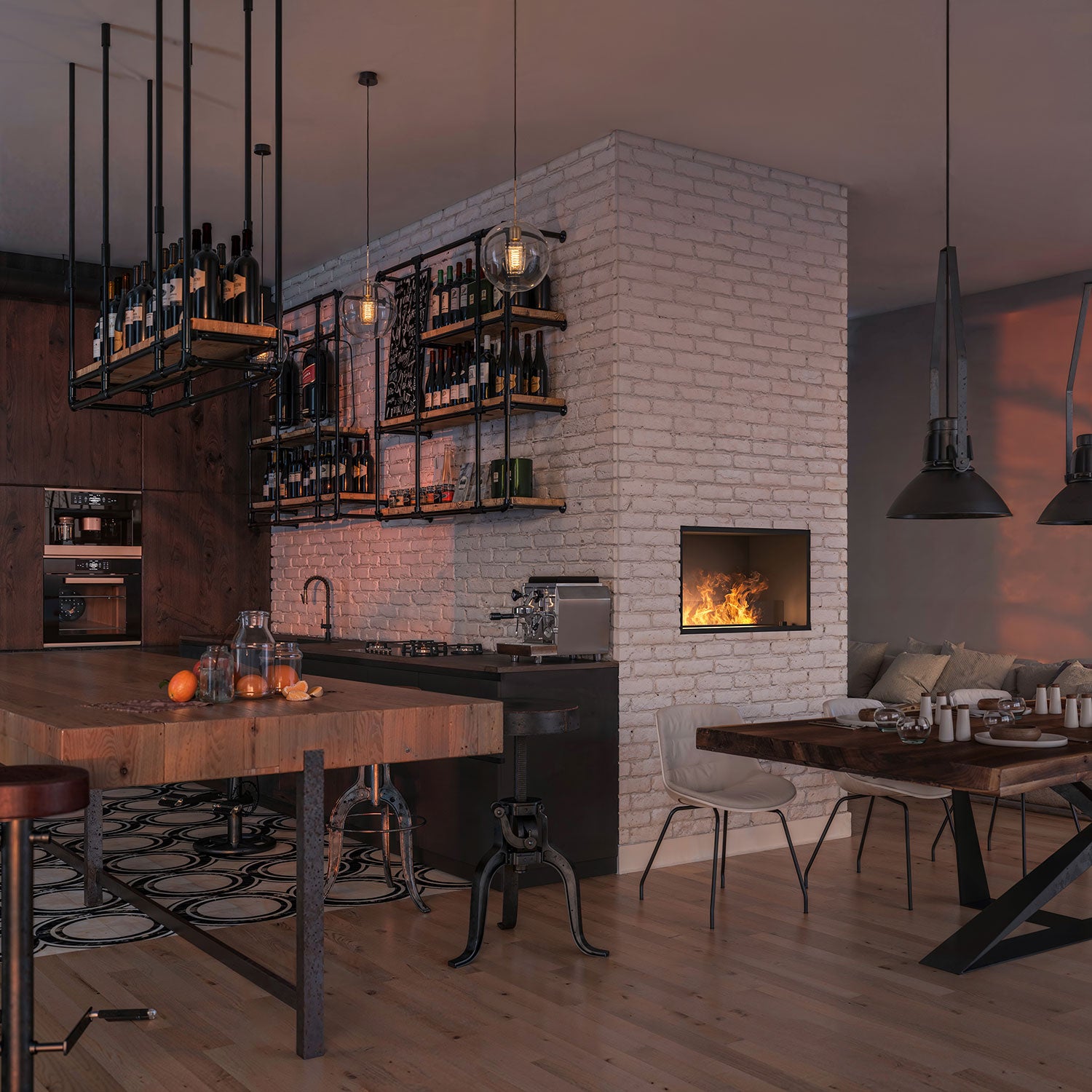 Camino a Vapore Elettrico da Incasso 80x45(64,8)x40 cm Invapo Inside con Ricarica Automatica e LED RGB Nero