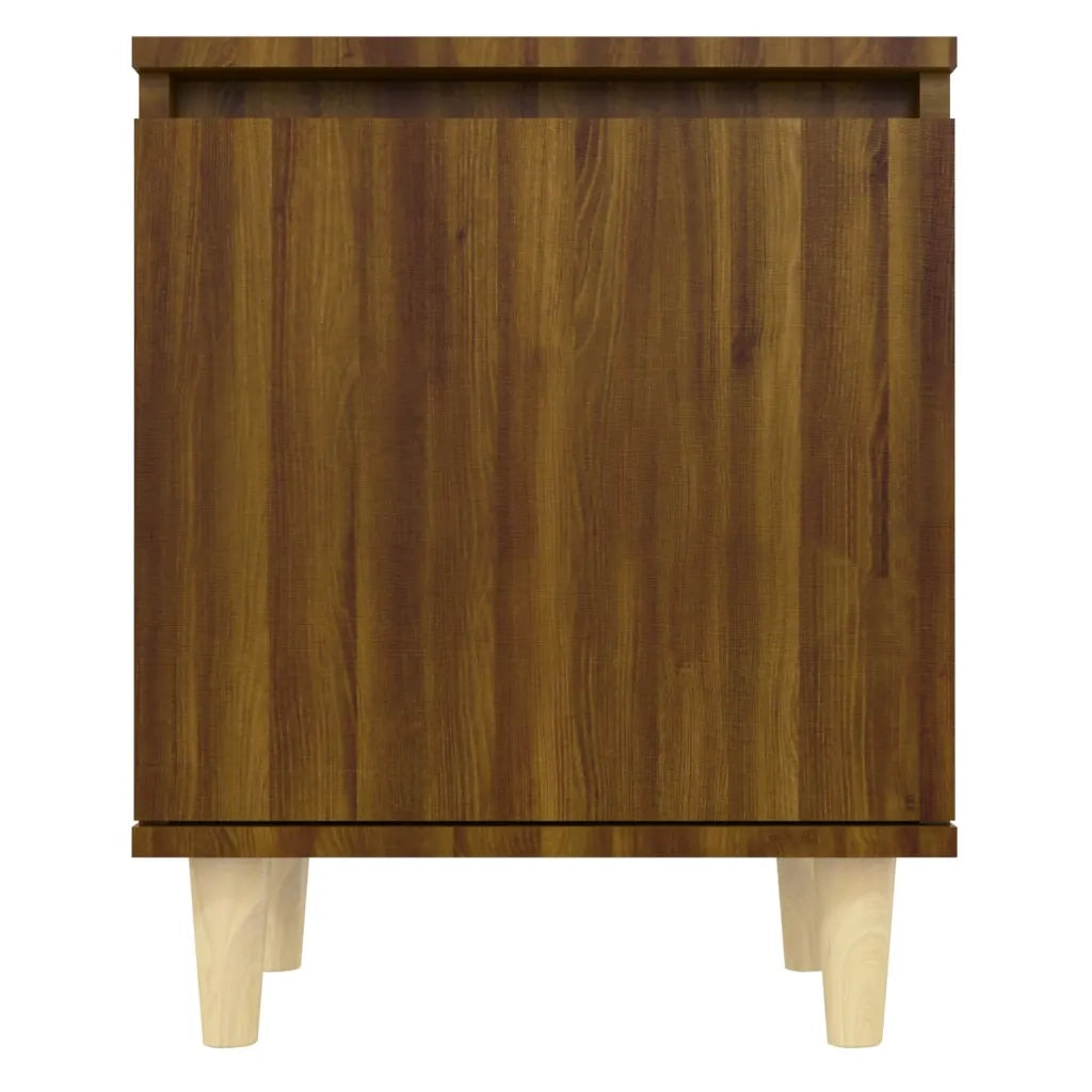 Comodino con Gambe in Legno Massello Rovere Marrone 40x35x50 cm 813114