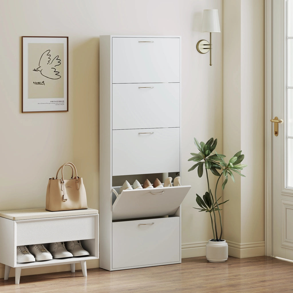 Scarpiera salvaspazio 15 paia ¨C Xylo ¨C 5 ante bianco slim 65x17x180,5cm
