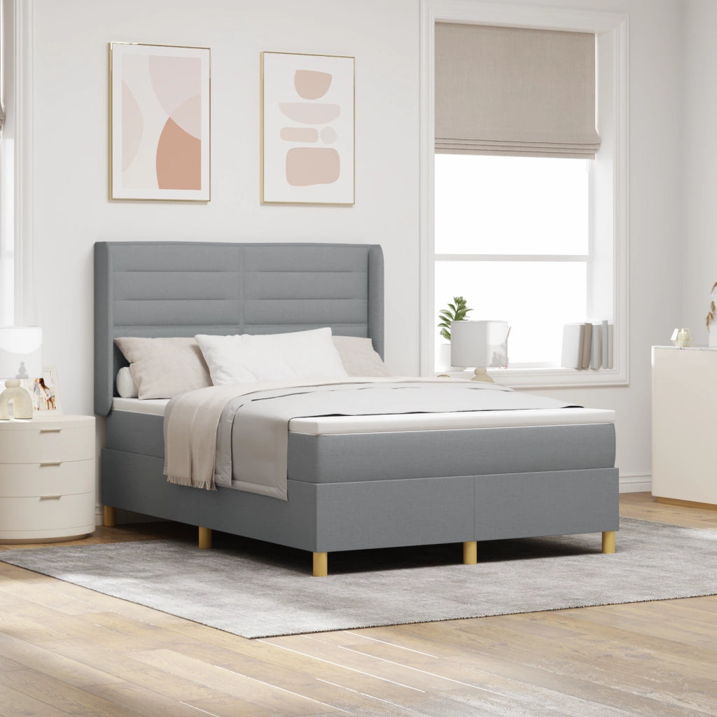 Letto Box Spring con Materasso e Luce LED Grigio Chiaro 140x200 cm Tessuto