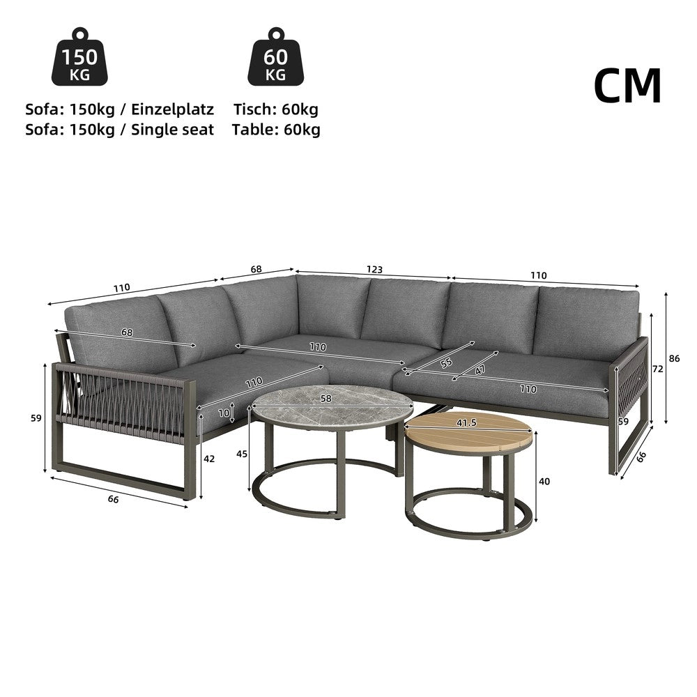 Set Divano Angolare da Giardino 6-7 Posti con Cuscini ¨C Xylo ¨C Polyrattan, Grigio
