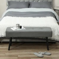 Panca Fondo Letto a Trapunta in Tessuto Effetto Velluto a Coste e Acciaio, 100x36x45 cm, Grigio
