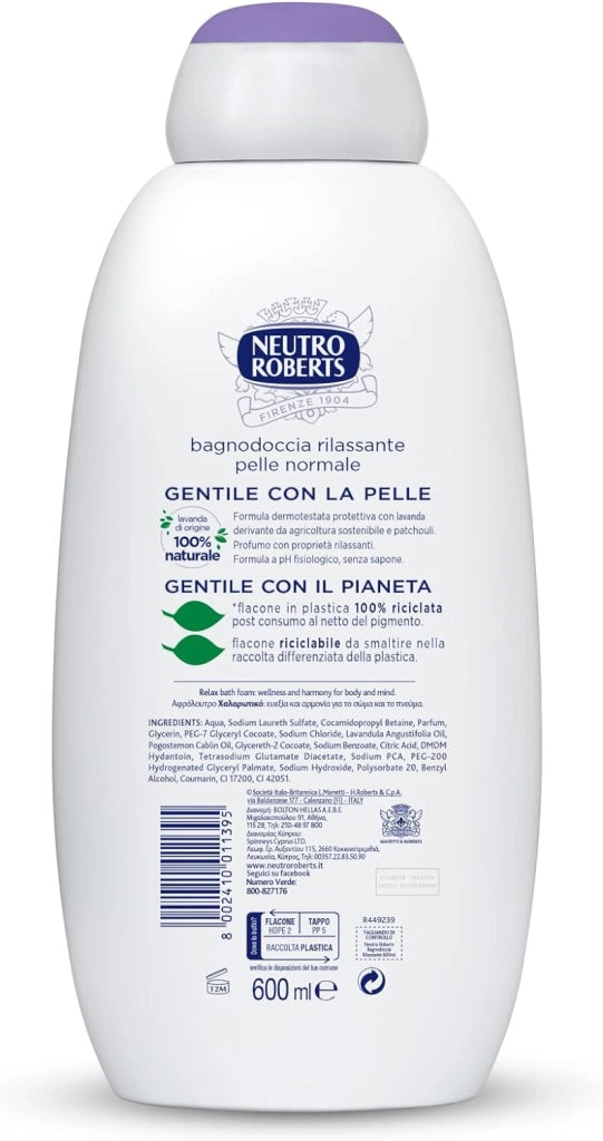 NEUTRO ROBERTS BAGNOSCHIUMA DERMAZERO 4 FLACONI DA 600 ML RILASSANTE LAVANDA