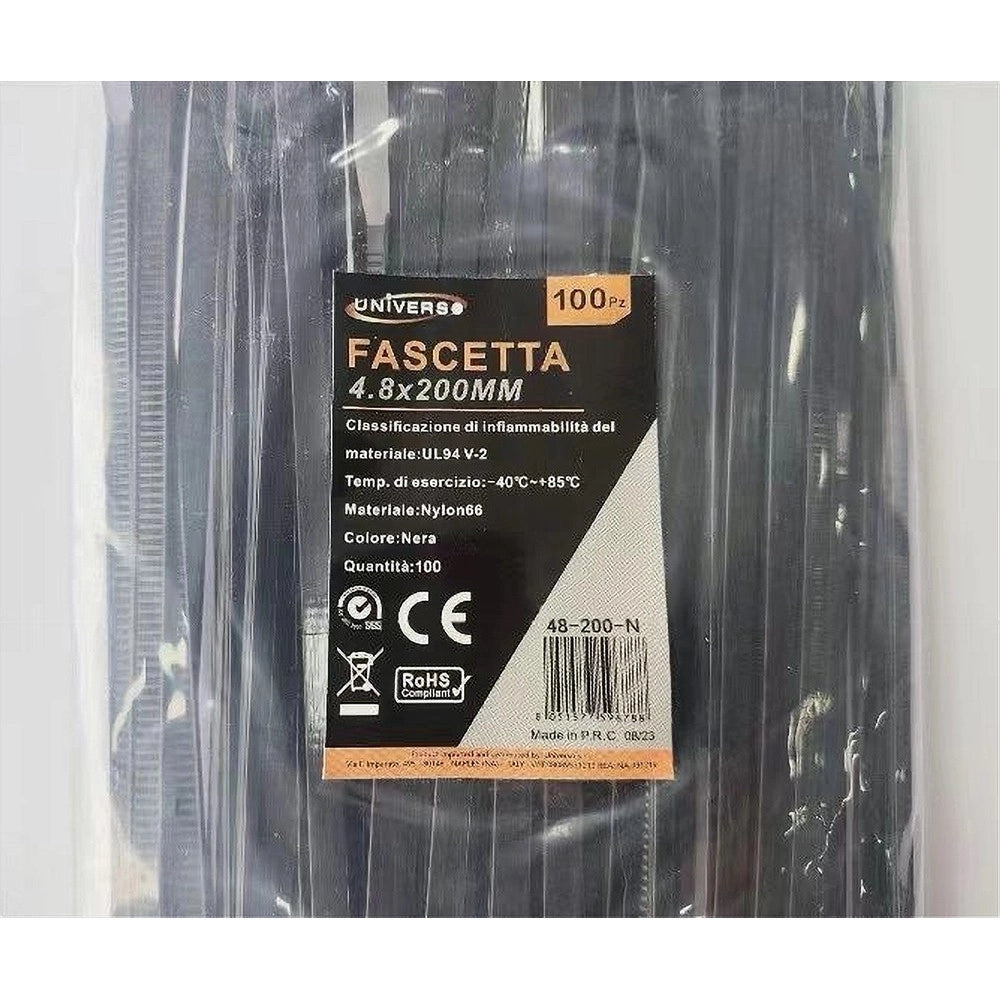 Trade Shop - Set 100 Pz Fascette Serracavo Autobloccanti In Nylon Nero 4.8mm X 200mm 48-200-n -