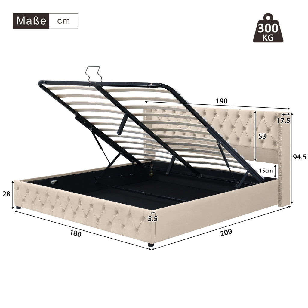 Letti contenitori 180x200 cm con contenitore; velluto beige (Senza materasso)