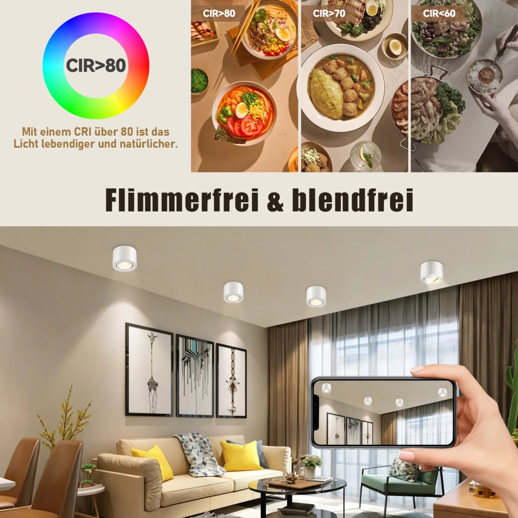 ZMH Faretto da soffitto LED dimmerabili bianchi ultra piatti orientabili 30 gradi 4W rotondi confezione 4 pezzi