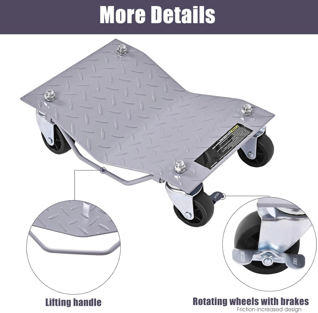 Carrelli di movimentazione auto 4 pezzi, capacità 680 KG/PCS, piattaforma 40,5 X30 CM, con ruote universali e comoda maniglia, aiuto per la manovra automobilistica per garage, casa