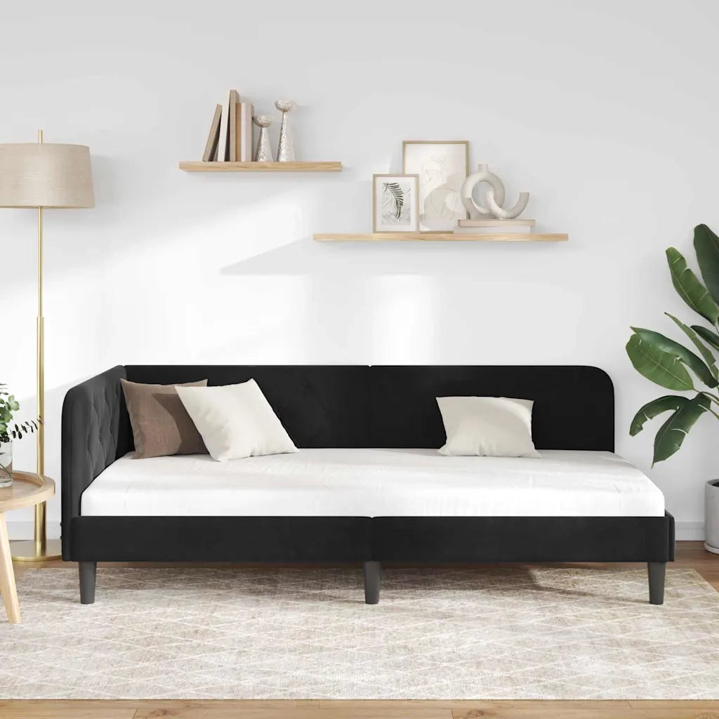 Cornice del letto ad angolo Nero 90 x 190 cm Velluto