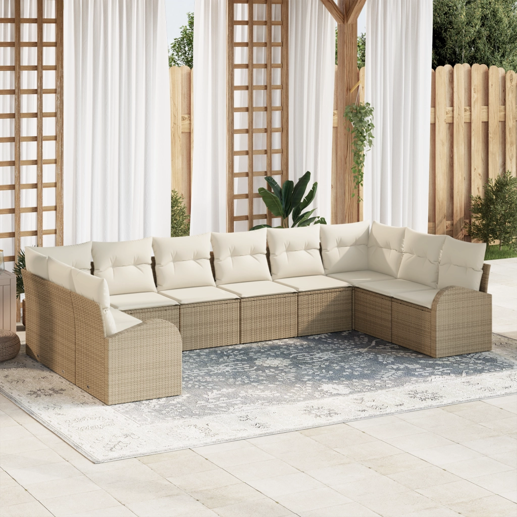 Set di divani da giardino  10 pezzi con cuscini beige polirattan