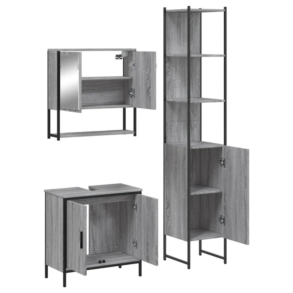 Set Mobili da Bagno 3 pz Grigio Sonoma in Legno Multistrato