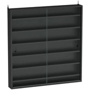 BACHECA PORTAOGGETTI A 6 RIPIANI REGOLABILI IN LEGNO CON ANTE IN VETRO, 80X9.5X83 CM, NERO