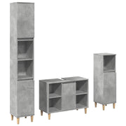 Set Mobili da Bagno | Armadio da bagno 3 pz Grigio Cemento in Legno Multistrato