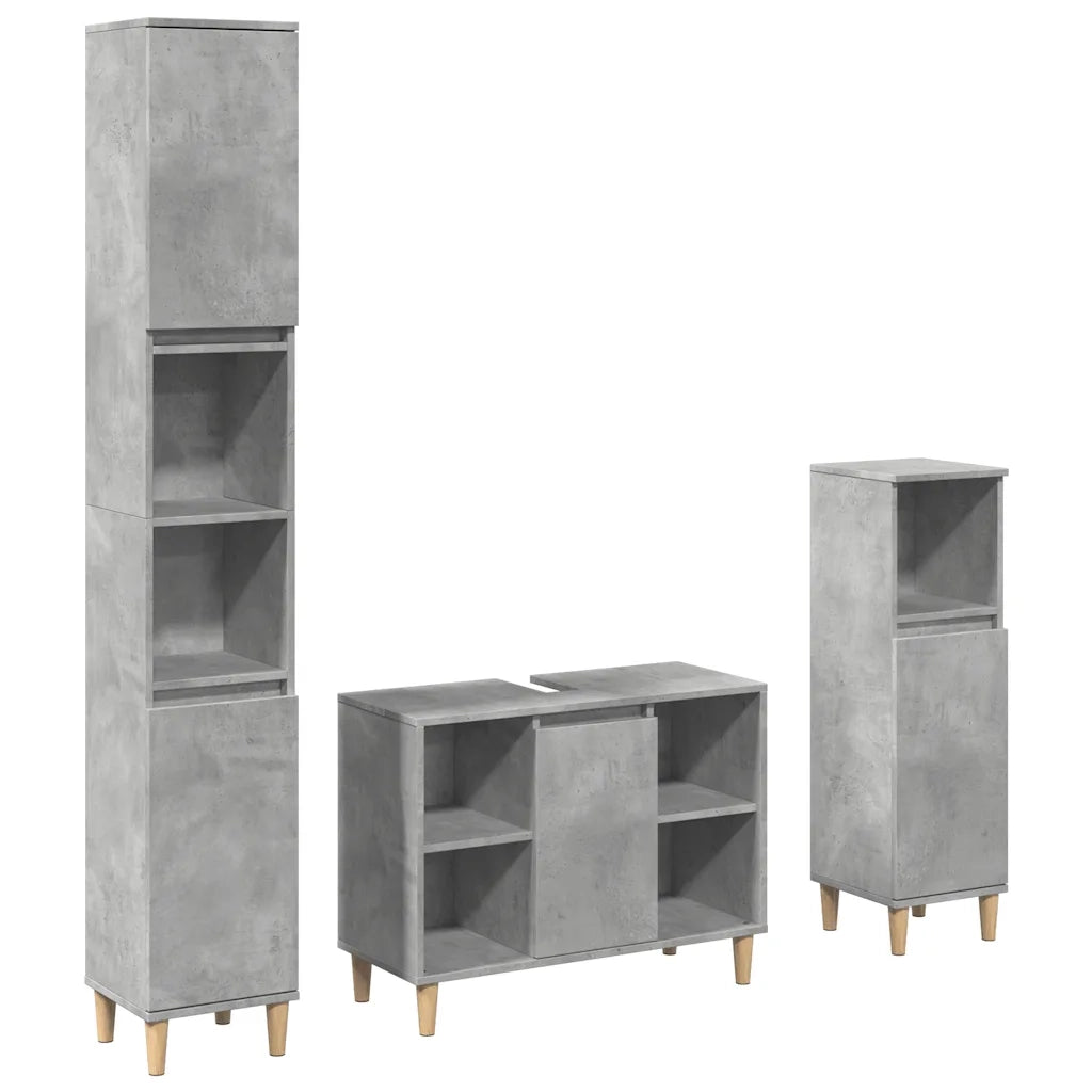 Set Mobili da Bagno | Armadio da bagno 3 pz Grigio Cemento in Legno Multistrato