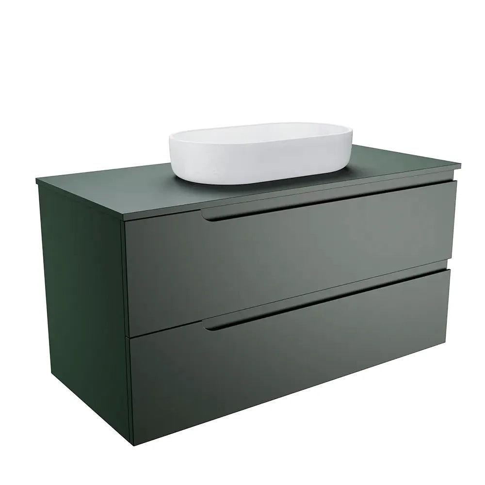 Mobile bagno sospeso 100 cm due cassetti verde foresta opaco con top | Ardenne