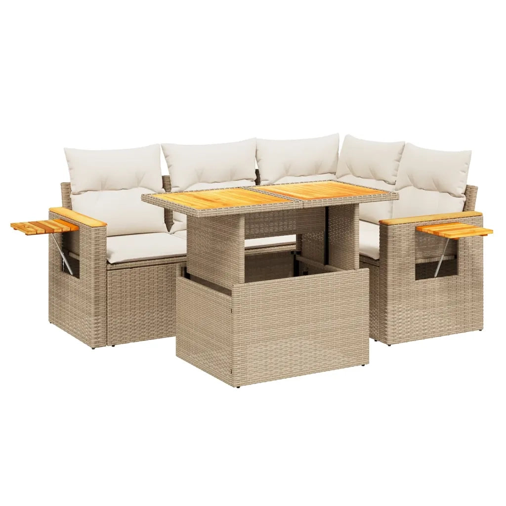 Set Divano da Giardino 5 pz con Cuscini Beige in Polyrattan