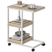 Tavolino da salotto con ruote ¨C zephmum ¨C bianco e naturale, acciaio, 51x33x66cm