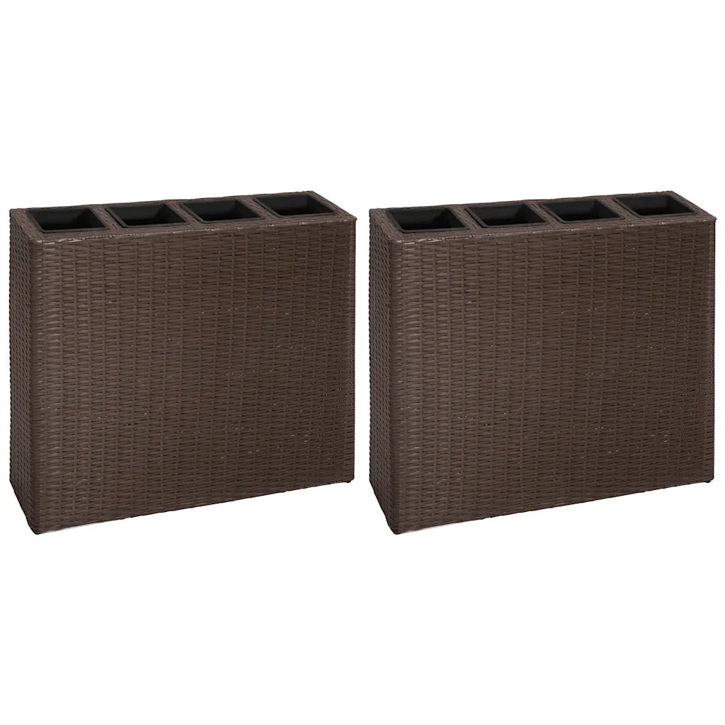 2 pz Letti Rialzati da Giardino con 4 Fioriere | Cassetta per fiori | Vasi in Polyrattan Marrone