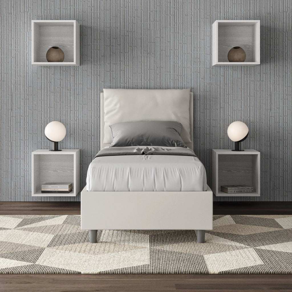 BS COM Letto singolo contenitore imbottito 80x210 similpelle bianco