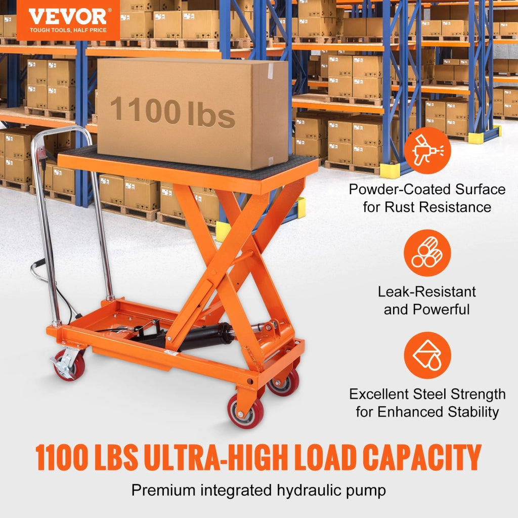 Tavolo Elevatore Idraulico a Forbice TFD50 Carrello Elevatore 500 kg 285-900 mm Piattaforma 815x505 mm in Acciaio per Officina e Garage