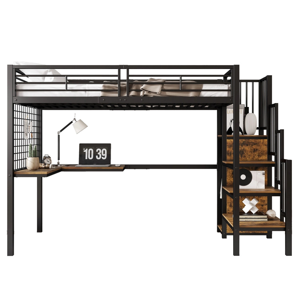 Letto a soppalco 90x200 cm con armadio e tavolo