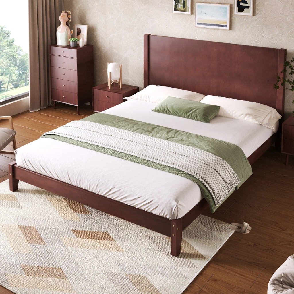Letto per adulti 160 × 200 cm con testiera, rete inclusa, senza materasso, in MDF e betulla, marrone