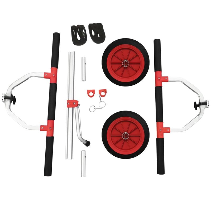 CARRELLO PER KAYAK E SUP CON LARGHEZZA REGOLABILE IN ALLUMINIO RUOTE Ø 25 CM MAX 100 KG NERO E ROSSO