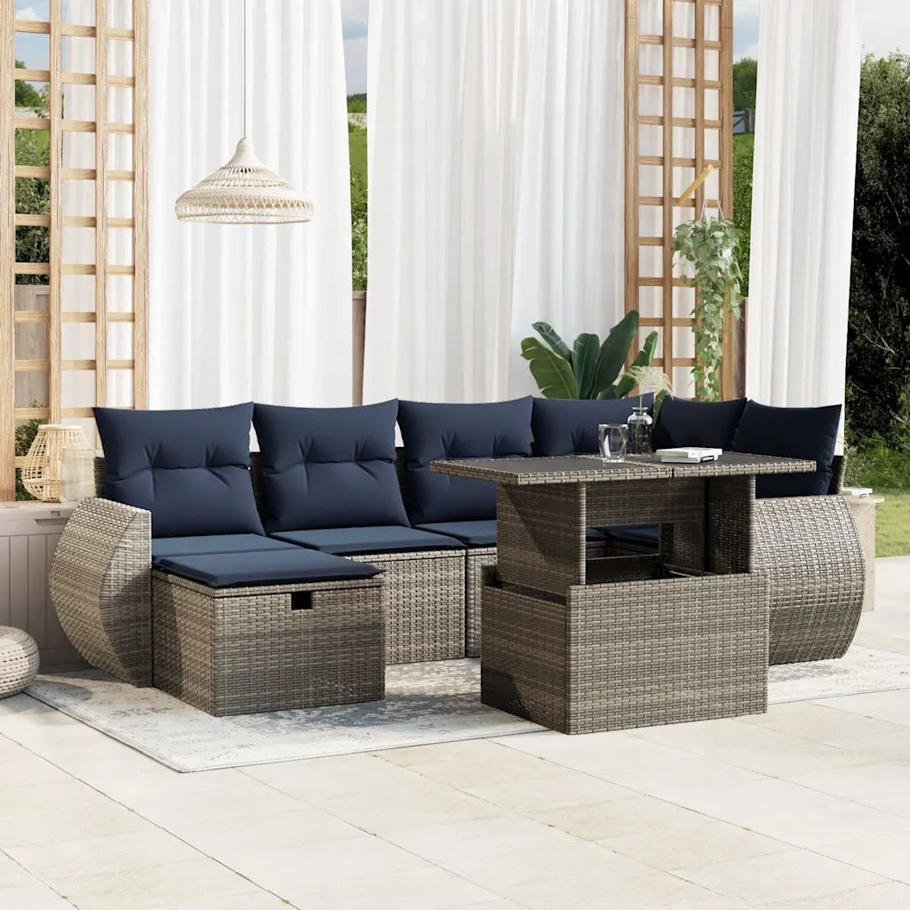 Set Divani da Giardino 7 pz con Cuscini Grigio in Polyrattan 3275141