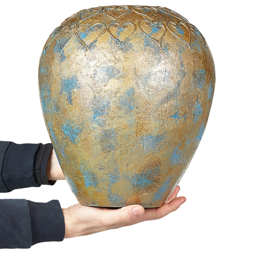 Vaso Decorativo dorato Blu terracotta 30 cm Ovale Effetto Anticato interni accessorio